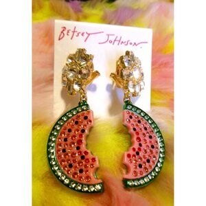 Betsey Johnson Watermelon Rhinestone Drop Earrings